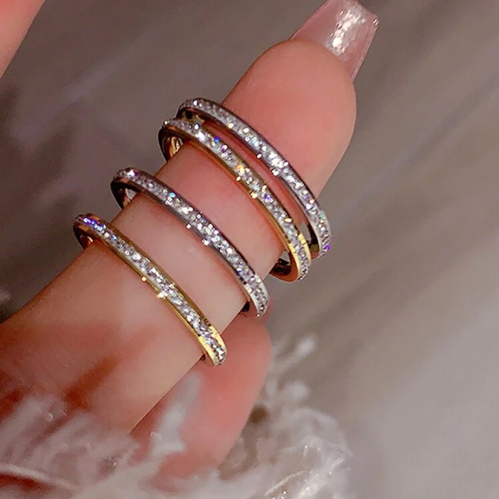 1pc Stainless Steel GoldSilver Nested Cubic Zirconia Ring Set 28$